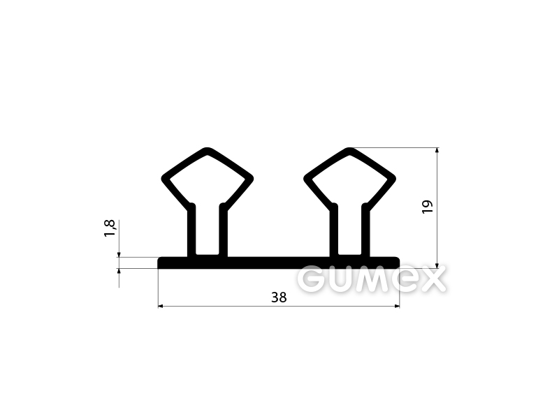 Geformtes Gummiprofil mit 2 Löchern, 19x38mm, 70°ShA, EPDM, -40°C/+100°C, schwarz, 